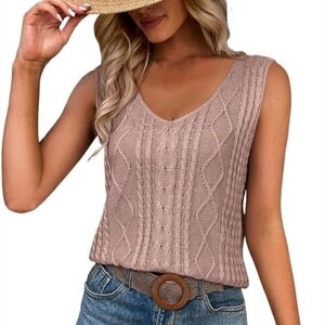 Amazon Mauve Pink Cable Knit Sleeveless Sweater Vest Size Medium